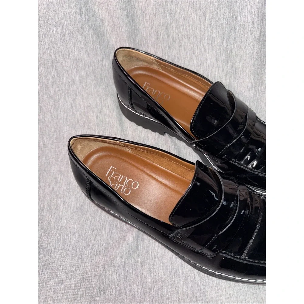 Franco Sarto Women's Patent Loafers Black Slip On Comfort Shoes Size 7.5